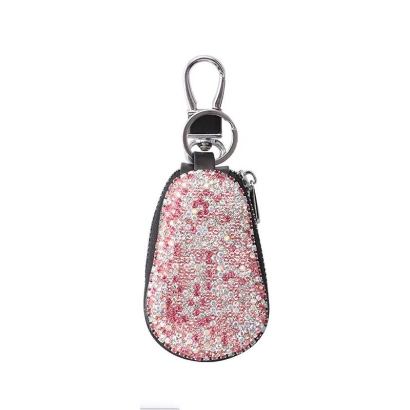 Bling Bling Autoschlüssel Tasche, Strass Glitzer Diamant Autoschlüssel Etui Leder Schlüsselanhänger Reißverschluss Schlüsselmäppchen Leder Schlüsseletui Schlüsseltasche Schlüsselring für Damen,Rosa von Uposao