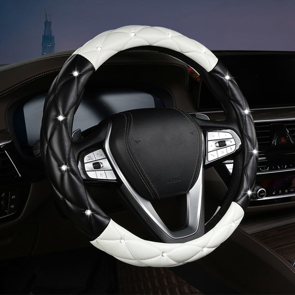 Uposao Bling Diamant Strass Auto Lenkradbezug,38CM / 15'' Leder Lenkradabdeckung Anti Rutsch Lenkradhülle Atmungsaktiv Lenkradschutz Lenkradschoner Glitzer Autozubehör für Männer Damen,Weiße Schwarz Uposao Bling Diamant Strass Auto Lenkradbezug,38CM / 15'' Leder Lenkradabdeckung Anti Rutsch Lenkradhülle Atmungsaktiv Lenkradschutz Lenkradschoner Glitzer Autozubehör für Männer Damen,Weiße Schwarz von Uposao