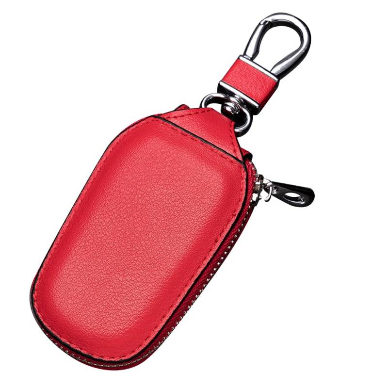 Echtes Leder Schlüsseletui,Tragbar Retro Autoschlüssel Abdeckung Auto Schlüsselanhänger Tasche Autoschlüsselhülle Reißverschluss Schlüsselmäppchen für Damen Herren,Rot von Uposao