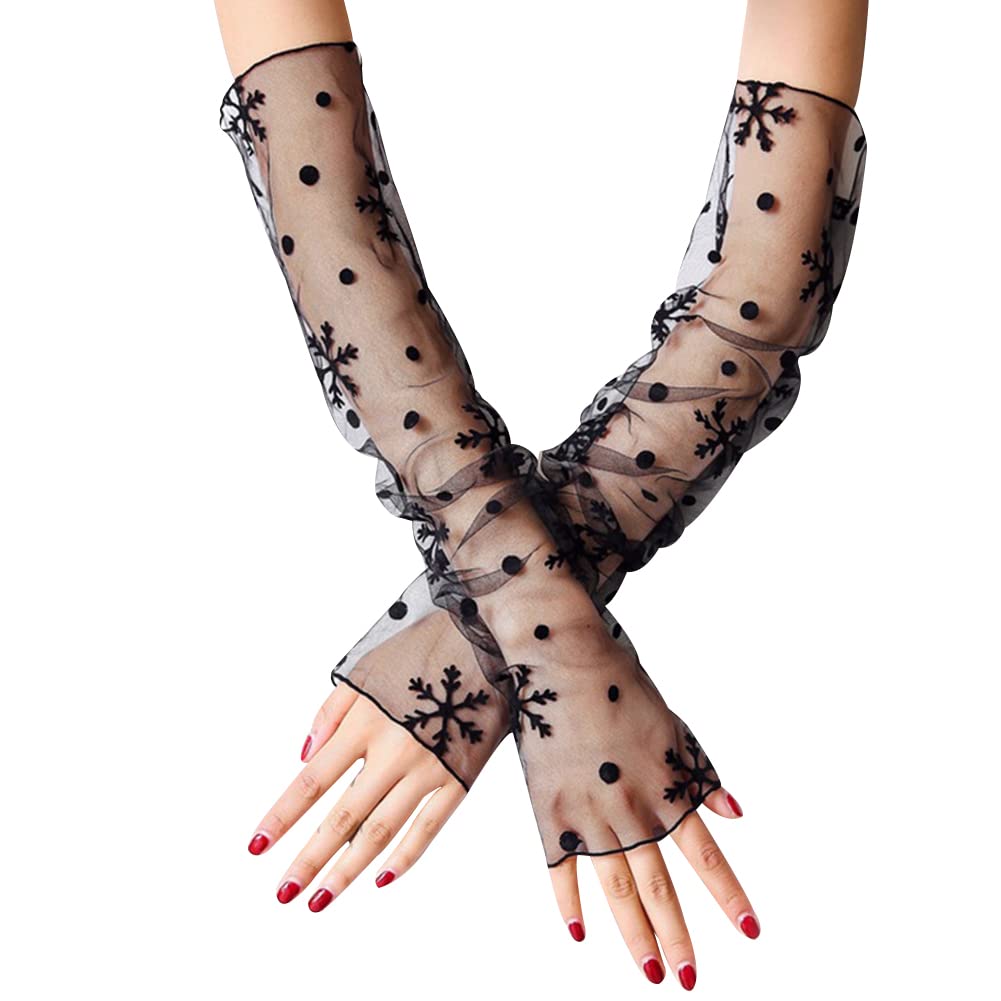 Uposao Handschuhe für Damen, Sommer Elegant Spitze Lang Handschuhe Armstulpen Sonnenschutz Fingerlose Handstulpen Hochzeit Brautstulpen Fahrhandschuhe für Hochzeit Party Karneval,Schneeflocke Schwarz Uposao Handschuhe für Damen, Sommer Elegant Spitze Lang Handschuhe Armstulpen Sonnenschutz Fingerlose Handstulpen Hochzeit Brautstulpen Fahrhandschuhe für Hochzeit Party Karneval,Schneeflocke Schwarz von Uposao