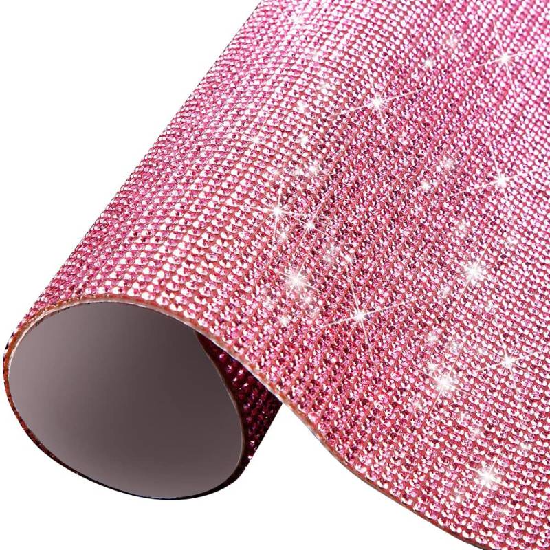 Selbstklebende Glitzer Strass Diamant Band,Kristall Strass Diamantband Edelstein Glitzersteine Bling Aufkleber für Party Dekoration Hochzeit Geburtstag Deko DIY Auto Handy Dekoration,Hell-Pink von Uposao