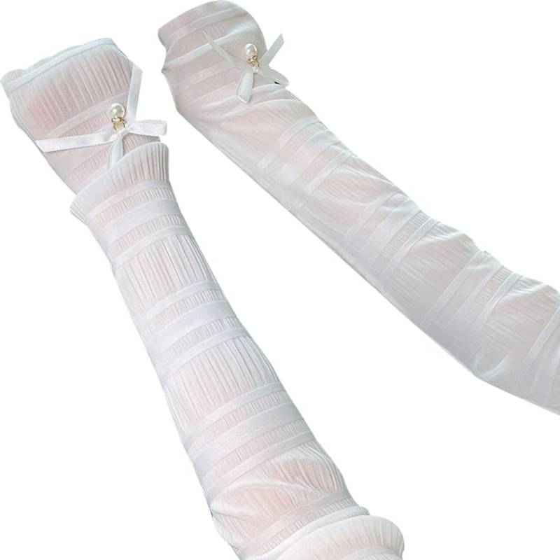 Spitze Fingerlose Handschuhe,UV-Sonnenschutz Spitze Perle Armstulpen Elastische Atmungsaktiv Sommer Armstulpe Handstulpen Fahrradhandschuhe für Frauen Radsport Golf Radfahren für Damen,Weiß von Uposao