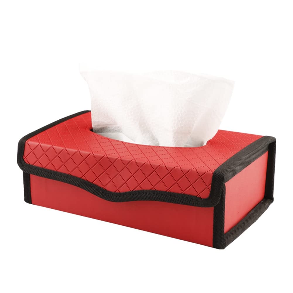 Uposao Auto Tissue Box, Rechteckiger PU Leder Taschentuchbox Kosmetiktücherbox Papiertuchspender Servietten Organizer Taschentuchhalter für für Badezimmer, Büro, Schlafzimmer,Rot von Uposao