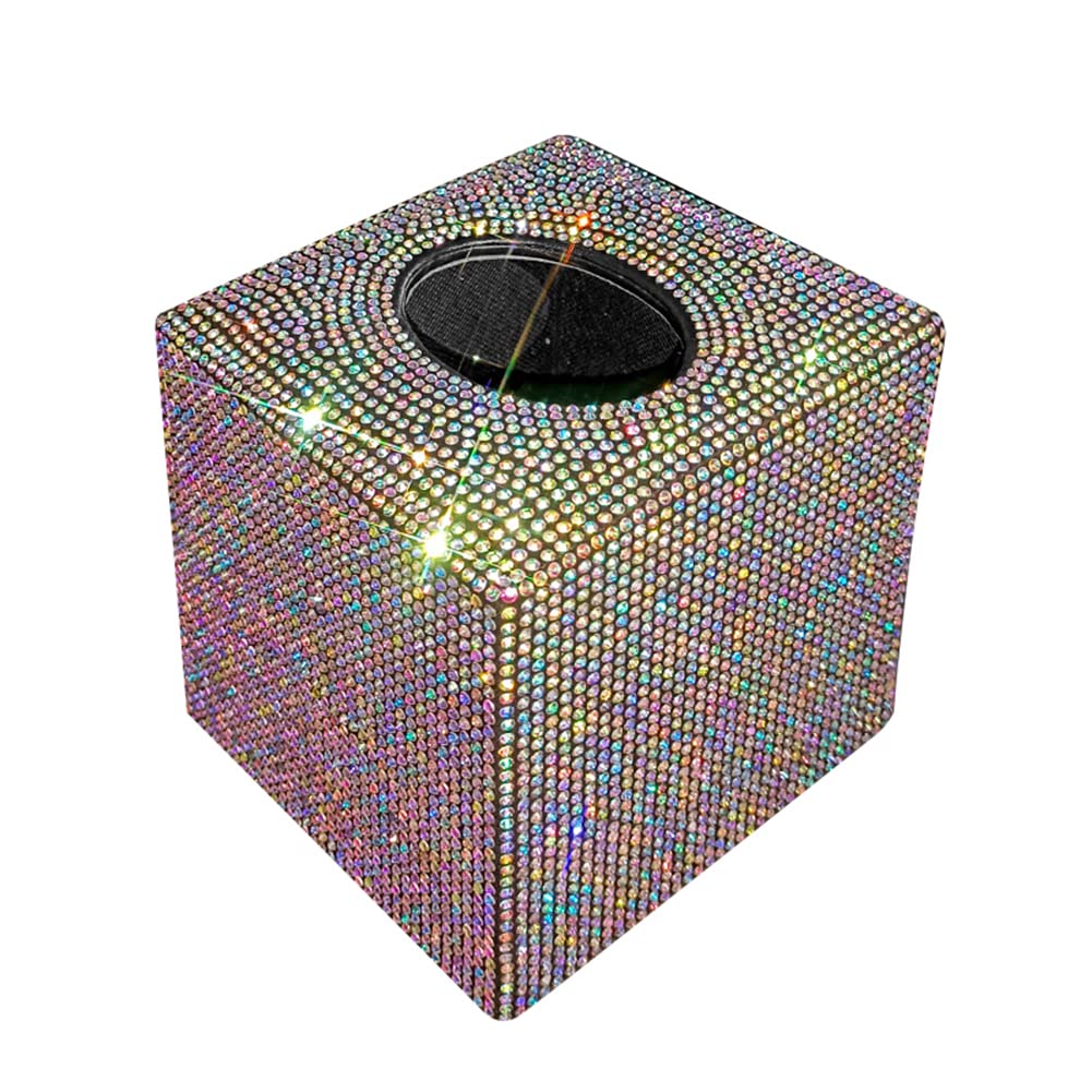 Uposao Bling Bling Auto Tissue Box, Quadratisch Glitzer Kristall Strass Taschentuchbox Kosmetiktücherbox Taschentuchspender Taschentuchhalter für Esszimmer Badezimmer Schlafzimmer Auto Büro,Bunt von Uposao