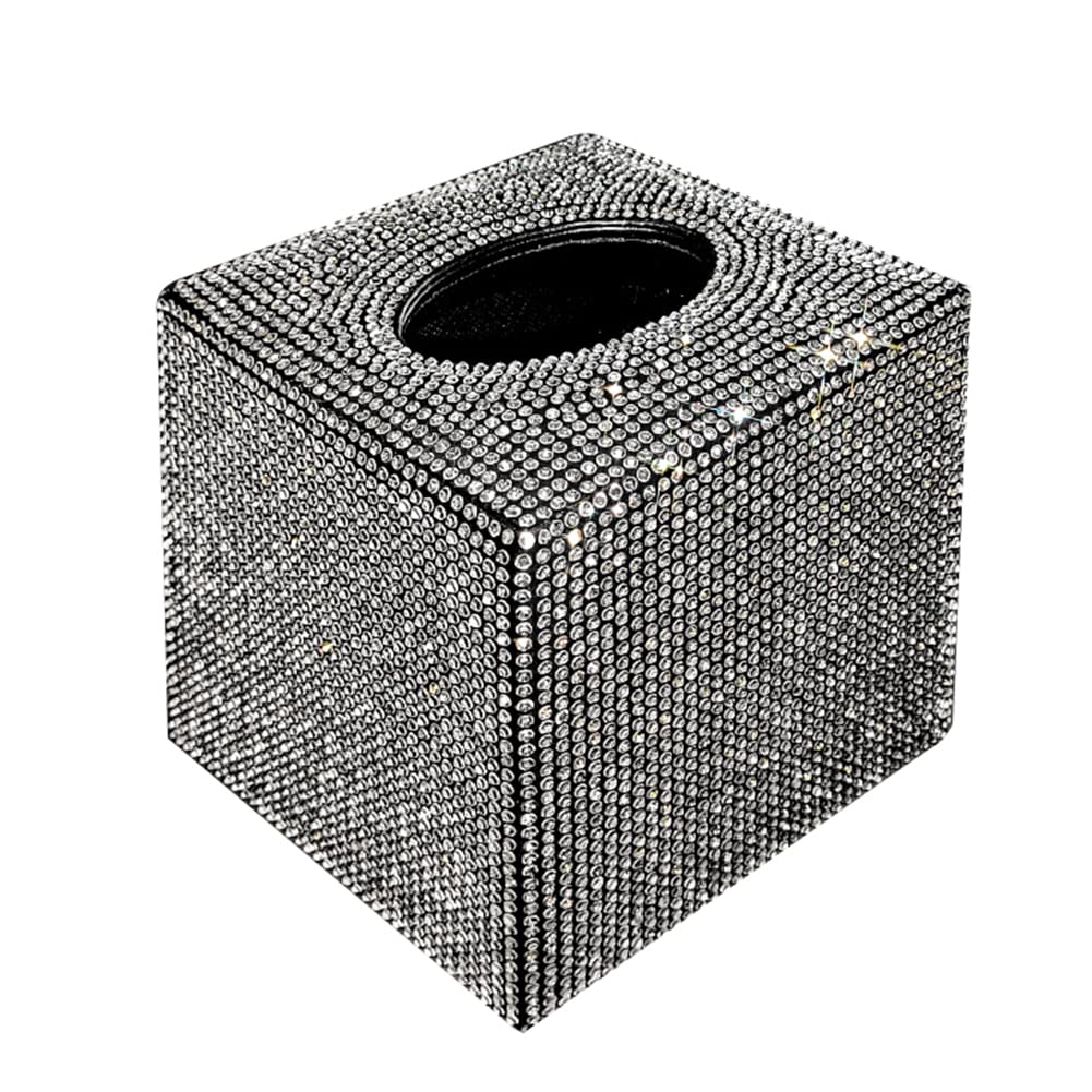 Uposao Bling Bling Auto Tissue Box, Quadratisch Glitzer Kristall Strass Taschentuchbox Kosmetiktücherbox Taschentuchspender Taschentuchhalter für Esszimmer Badezimmer Schlafzimmer Auto Büro,Weiß von Uposao