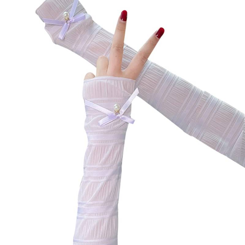 Uposao Spitze Fingerlose Handschuhe,UV-Sonnenschutz Spitze Perle Armstulpen Elastische Atmungsaktiv Sommer Armstulpe Handstulpen Fahrradhandschuhe für Frauen Radsport Golf Radfahren für Damen,Lila von Uposao