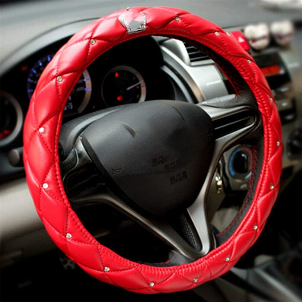 Uposao Strass Auto Lenkradbezug, Universal 38cm 15" Auto Lenkradhülle mit Krone Bling Bling Glitzer Kristall Diamant Anti Rutsch Microfiber Leder Lenkradbezug Lenkradschoner für Damen Mädchen,Rot Uposao Strass Auto Lenkradbezug, Universal 38cm 15" Auto Lenkradhülle mit Krone Bling Bling Glitzer Kristall Diamant Anti Rutsch Microfiber Leder Lenkradbezug Lenkradschoner für Damen Mädchen,Rot von Uposao