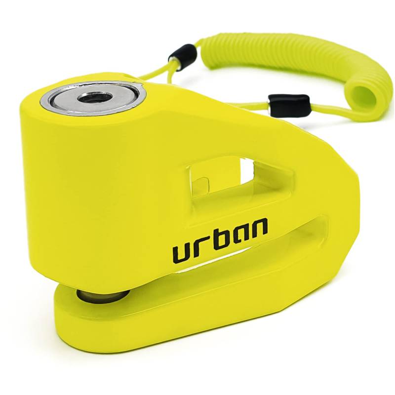 URBAN UR208Y Bremsscheibenschloss Motorrad Fahrrad Roller E Scooter Schloss Fahrradschloss mit Erinnerungskabel, Leichtes Design, Gelb, 10 mm von URBAN