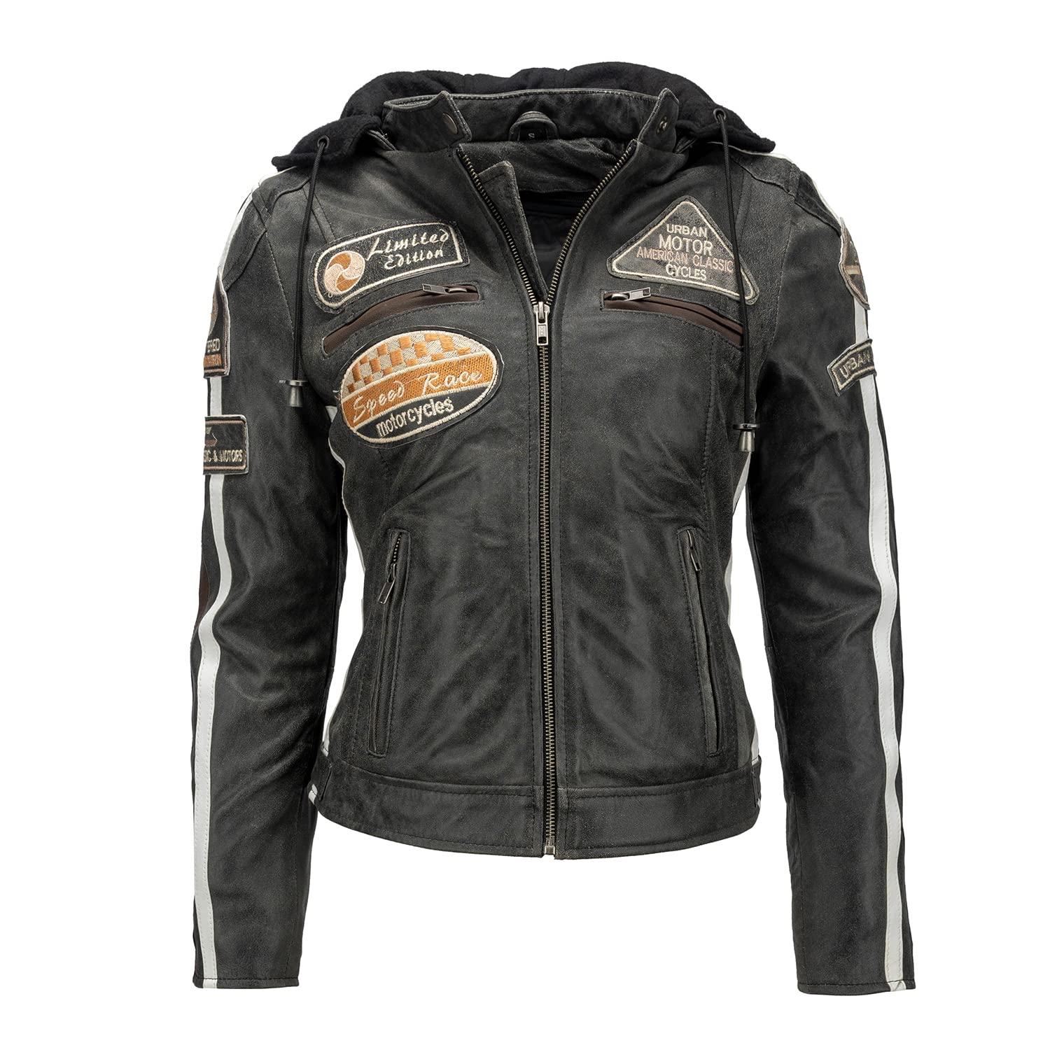 Urban Leather 58 LADIES Motorradjacke mit Schutzpolsterung, Breaker, XL, Dunkelgrau von URBAN 5884