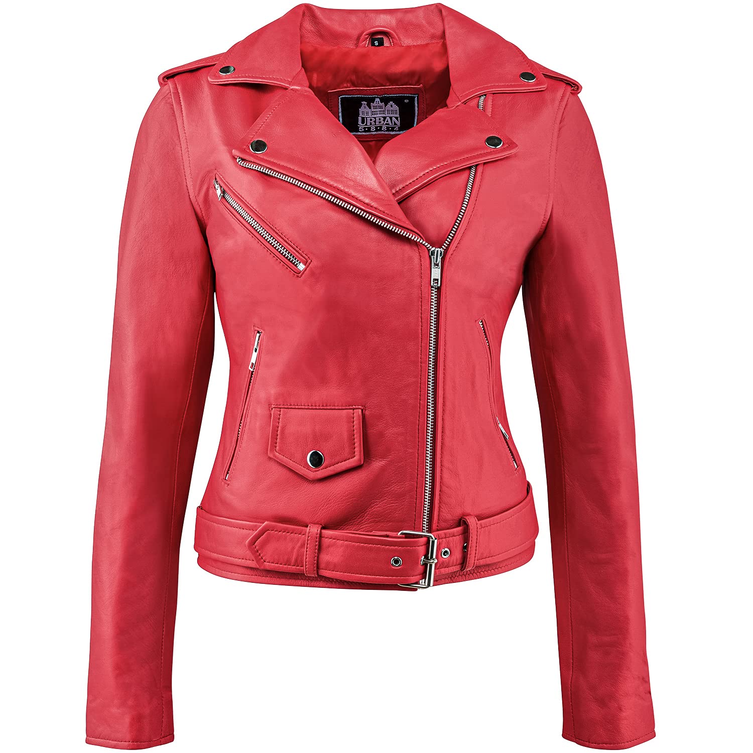 Urban Leather Perfecto Retro Damen Lederjacke Rot Lamm-Nappa, Red, Größe 2XL - 46, UR-196 von Urban Leather