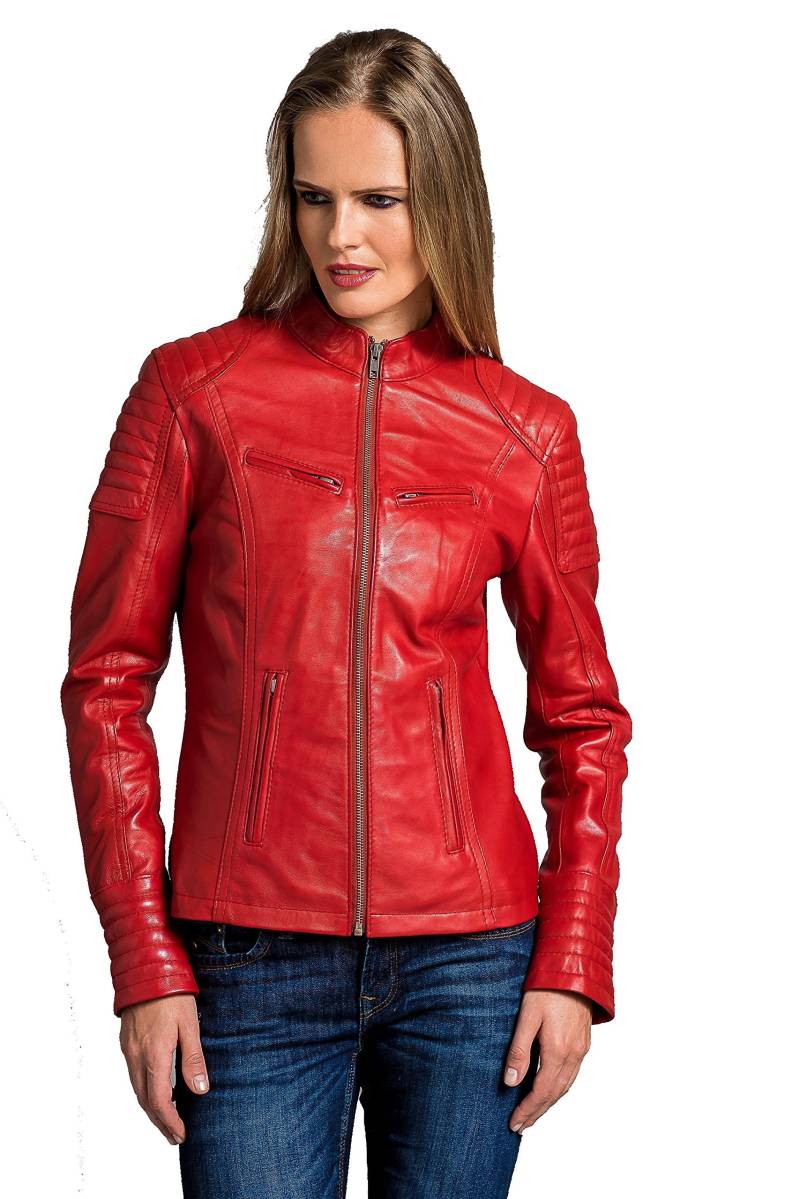 Urban Leather Damen Coole kurze Biker Damen Lederjacke LB01 UR-151, Rot, 5X-Large (Herstellergröße: 5X-Large) von Urban Leather