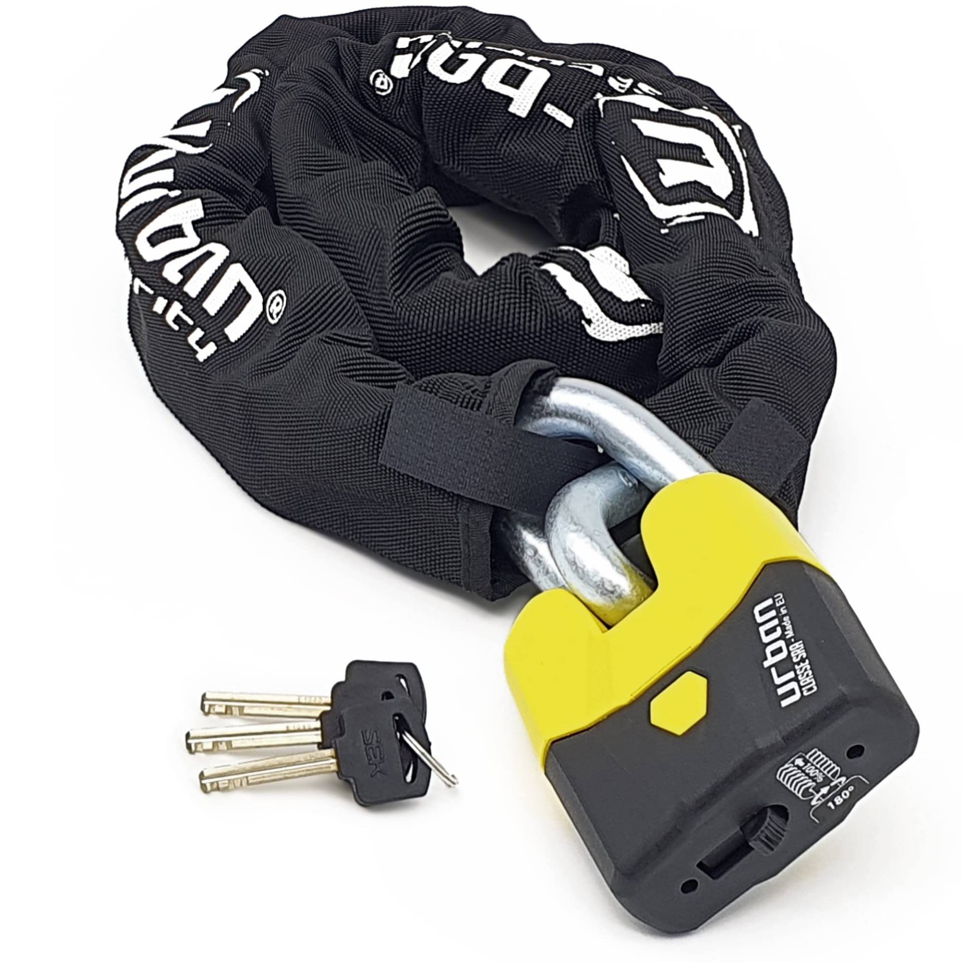 URBAN U8K120 Kettenschloss Motorrad Motorradschloss Vorhängeschloss und Kette, Sicherheit 20/20 mit Zulassung SRA, Gehärteter Stahl, Glieder 15mm Durchmesser, Sicherheitsschloss Motorrad, 120cm URBAN U8K120 Kettenschloss Motorrad Motorradschloss Vorhängeschloss und Kette, Sicherheit 20/20 mit Zulassung SRA, Gehärteter Stahl, Glieder 15mm Durchmesser, Sicherheitsschloss Motorrad, 120cm von urban