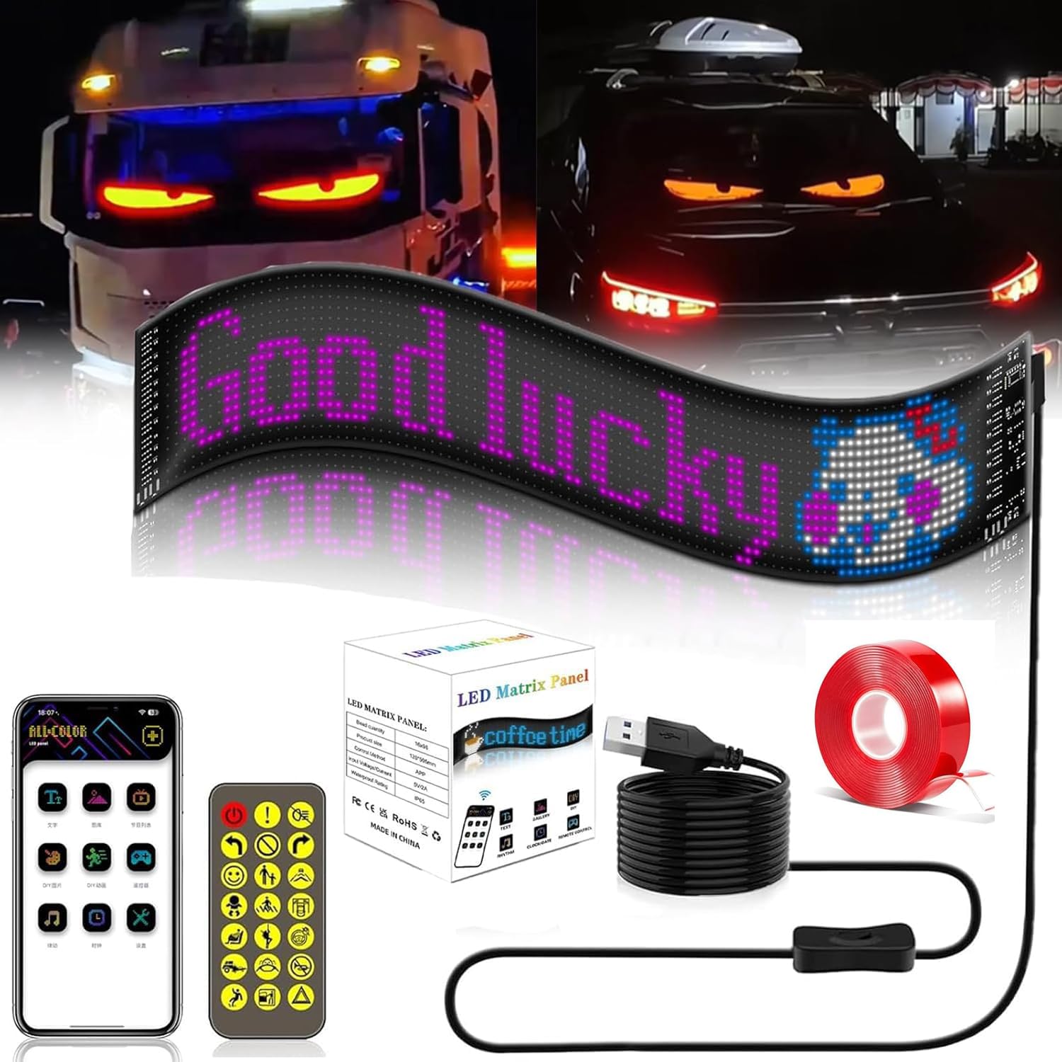 Led Augen FüR Lkw Auto, Devil Eye For Blazexel Light Auto,Flex Led Display Augen Schild Auto Led Anzeige Programmierbar DIY Dynamische Led Bluetooth Smart Bunte Augenlampe (10.2*24.8CM, 1 PCS) von Usper