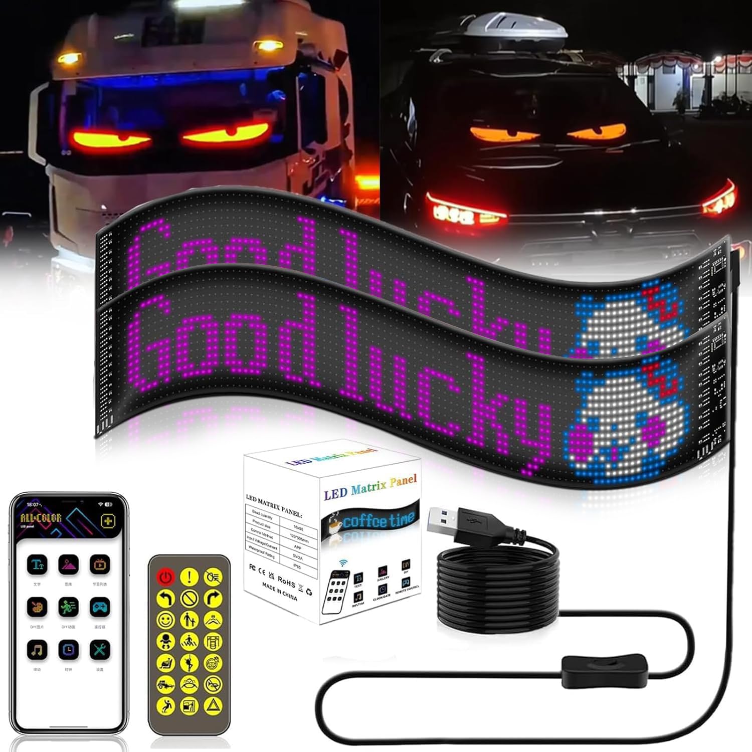 Led Augen FüR LKW Auto, Auto Light for Blazexel Devil Eyes Led Display Auto Flex Augen Car Sign, GroßEr Programmierbarer DIY Dynamische Led Bluetooth Smart Bunte Augenlampe Soft Screen Led Augen FüR LKW Auto, Auto Light for Blazexel Devil Eyes Led Display Auto Flex Augen Car Sign, GroßEr Programmierbarer DIY Dynamische Led Bluetooth Smart Bunte Augenlampe Soft Screen von Usper