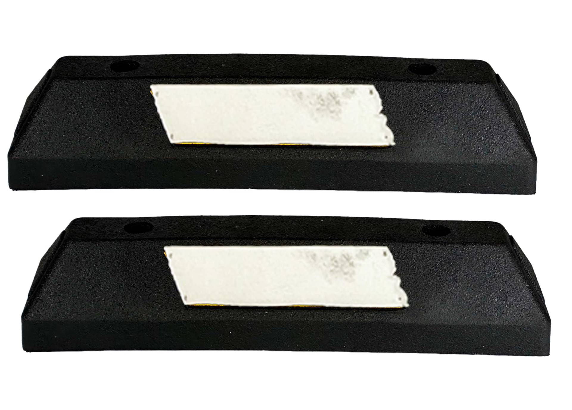 UvV ECOPARK 55 Parkstopper Set 2 x 55 cm Gummi Radstopp Parkplatzbegrenzer inkl. Schraubenset Abdeckkappen. Anfahrschutz Parkplatzbegrenzer aus 100% Recycling (schwarz/Weiss) von UvV
