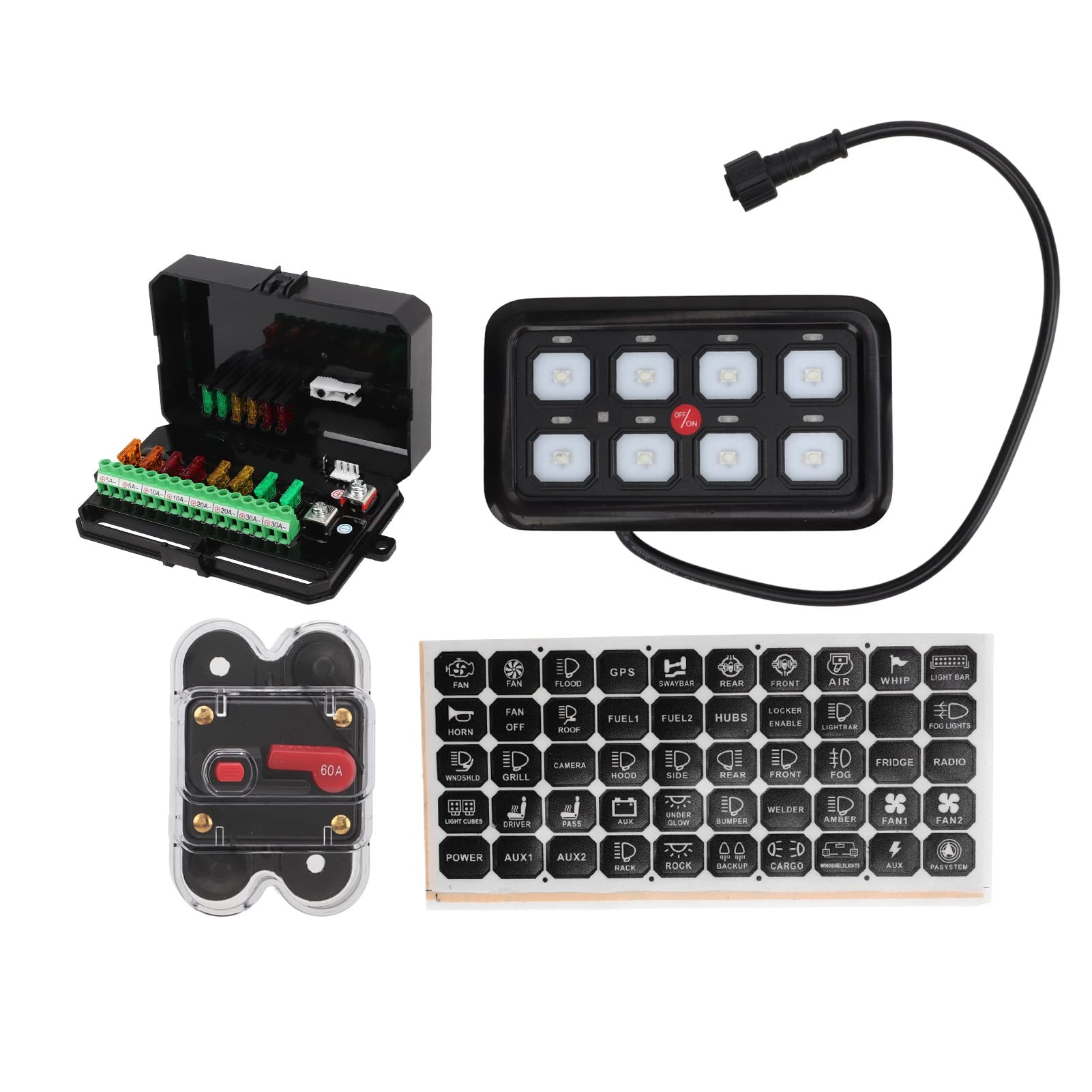 Universal Circuit Control Box, Auto Touch Control Panel Starke Textur 12V bis 24V 8 Gang Automatische Helligkeitsanpassung mit Kabelbaum für UTV Universal Circuit Control Box, Auto Touch Control Panel Starke Textur 12V bis 24V 8 Gang Automatische Helligkeitsanpassung mit Kabelbaum für UTV von Uxsiya