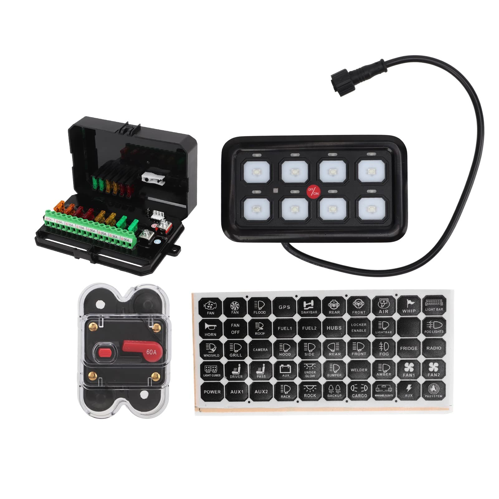 Universal Circuit Control Box, Auto Touch Control Panel Starke Textur 12V bis 24V 8 Gang Automatische Helligkeitsanpassung mit Kabelbaum für UTV von Uxsiya