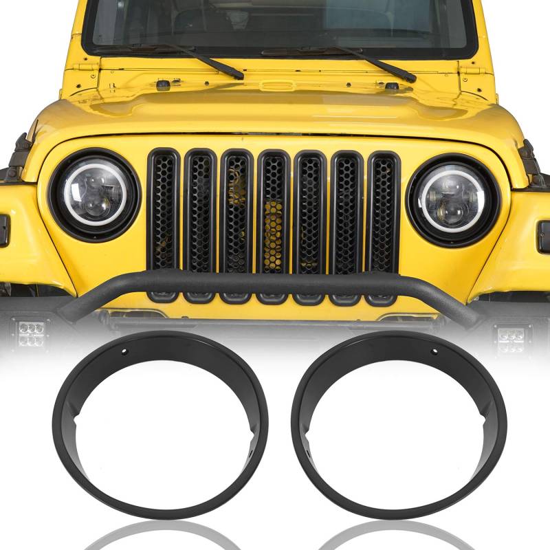V8 GOD Mattschwarze Scheinwerferblenden für Jeep Wrangler TJ 1997 1998 1999 2000 2001 2002 2003 2004 2005 2006 (Wird als Paar verkauft). von V8 GOD