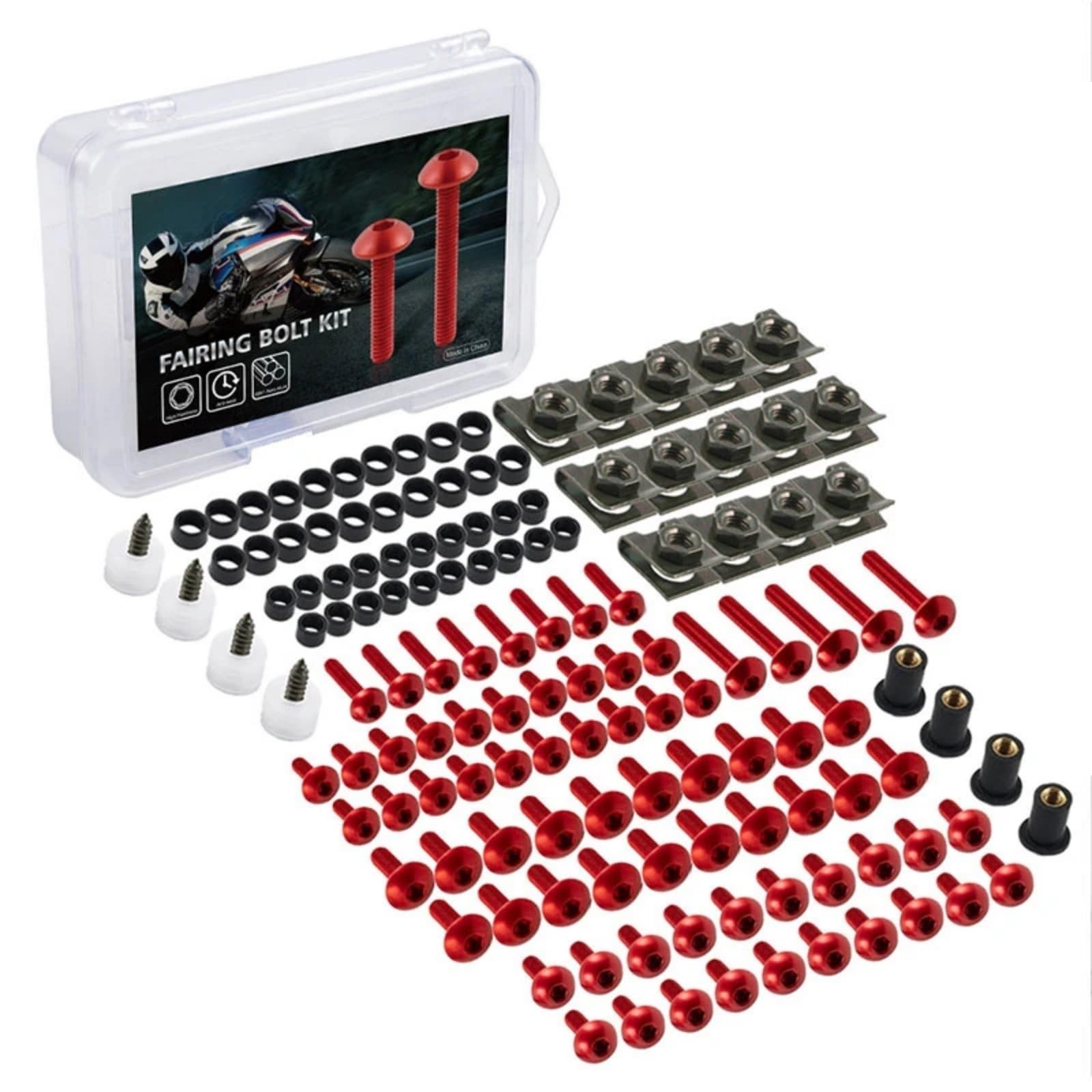 Kompatibel Mit Benelli Für 550 Für Triumph Motorrad-Verkleidungsschrauben-Kits, Karosserieschrauben, Muttern, Motorrad-Verkleidungsschrauben-Kit, Schraubenbefestigungen Motorräder Schrauben(Red) von VAAKLM