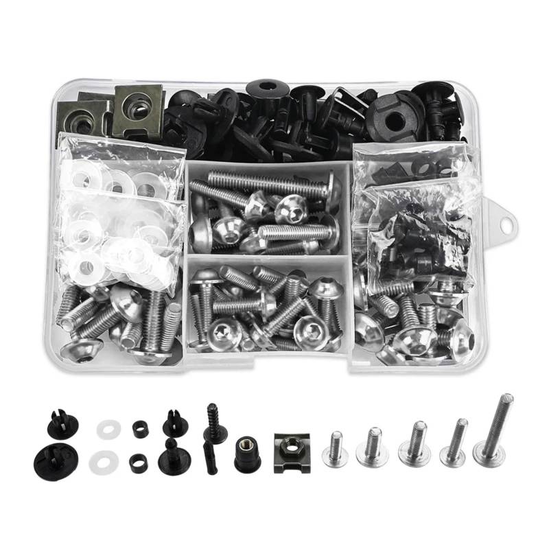 Kompatibel mit F900xr für G310gs für G310r Verkleidungsschrauben-Set, Karosserie-Befestigungselemente, Schrauben, Mutternfarbe, Befestigungsschraube, Muttern-Clip-Set Motorräder Schrauben(Silver) von VAAKLM