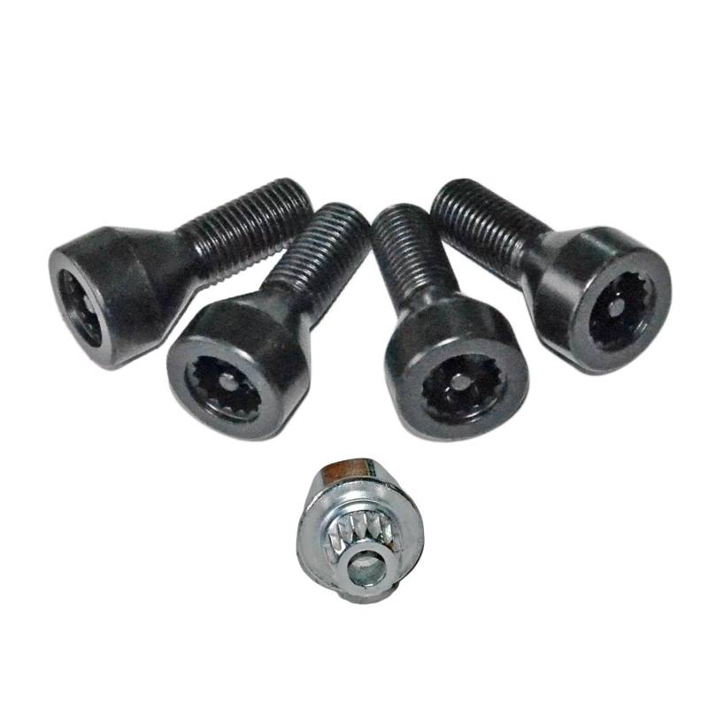 VAAKLM Kompatibel Mit 325i 2001 2002 2003 2004 2005 2006 M12 X 1,5 Radschloss-Set, Schwarze Radschrauben, Autoreifenschrauben, OEM: 36136786419, 36131180882 Schloss Radbolzen von VAAKLM