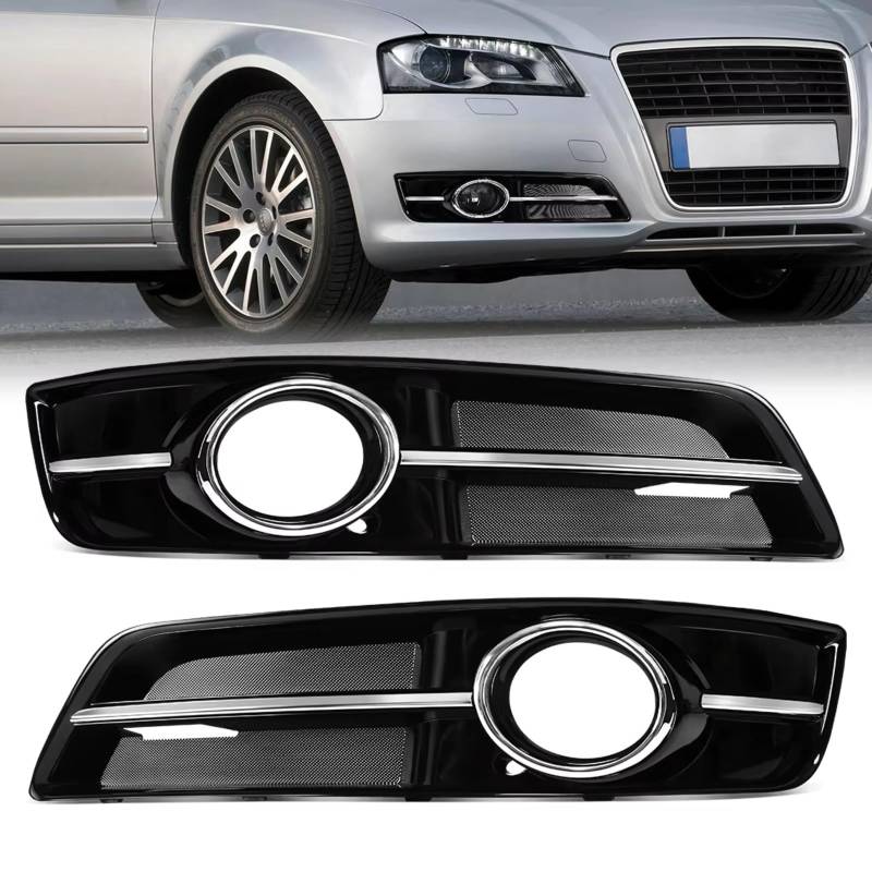 VAAKLM Kompatibel Mit A3 2010-2013 Nebelscheinwerferabdeckung Auto-Frontstoßstange Nebelscheinwerferrahmen Kühlergrill Autozubehör 8P0807681J 8P0807682J ﻿ nebelscheinwerfer Gitter(Pair) von VAAKLM