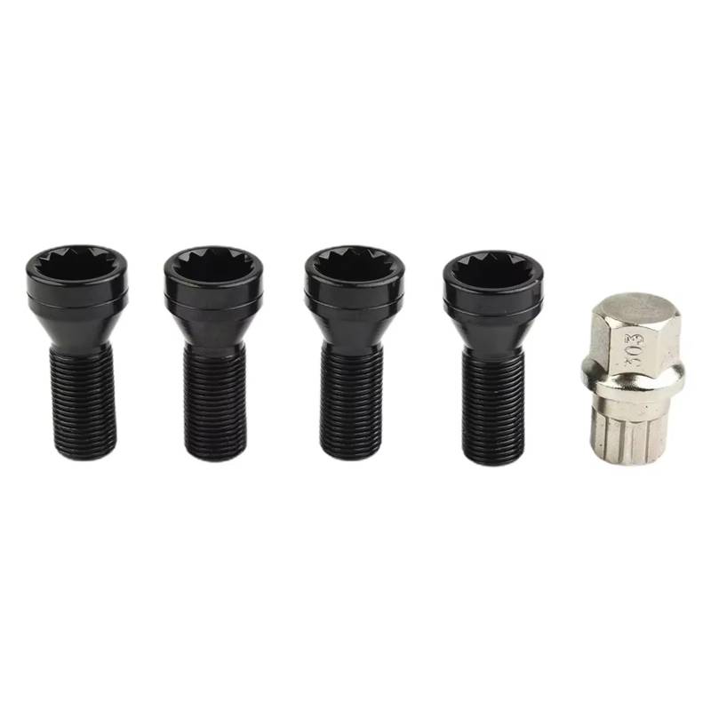 VAAKLM Kompatibel Mit MINI Für Cabrio Für R57 2009–2016, 4-teiliges Set M14 × 1,25, Schwarze Radsicherungsmutter, Schlüssel, Autozubehör, OEM: 36136776076 Schloss Radbolzen(M14X1.25) von VAAKLM