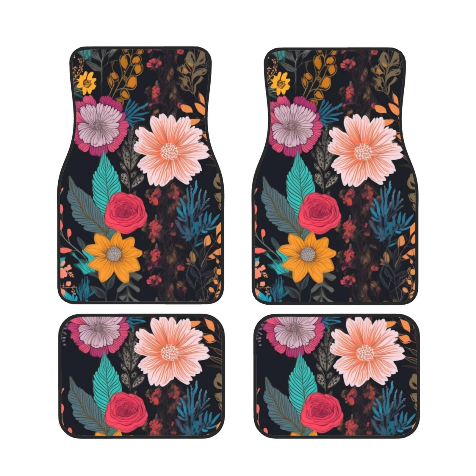 Automatten 4-teiliges Auto-Matten-Set mit buntem Boho-Blumendruck, Auto-Fußmatten, für vorne und hinten, universal Automatten 4-teiliges Auto-Matten-Set mit buntem Boho-Blumendruck, Auto-Fußmatten, für vorne und hinten, universal von VACSAX