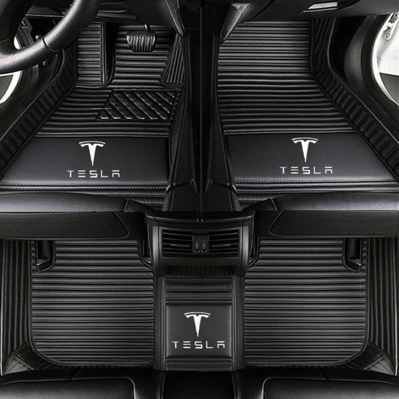 Auto PU-Leder Fußmatten für Tesla Model 3 2019-2023(LHD), Personalisierte für Ihr Auto Anti-Rutsch Fußmatten Volle Abdeckung wasserdichte Automobil Auto Fussmatten Sets,A Black von VAEVEN