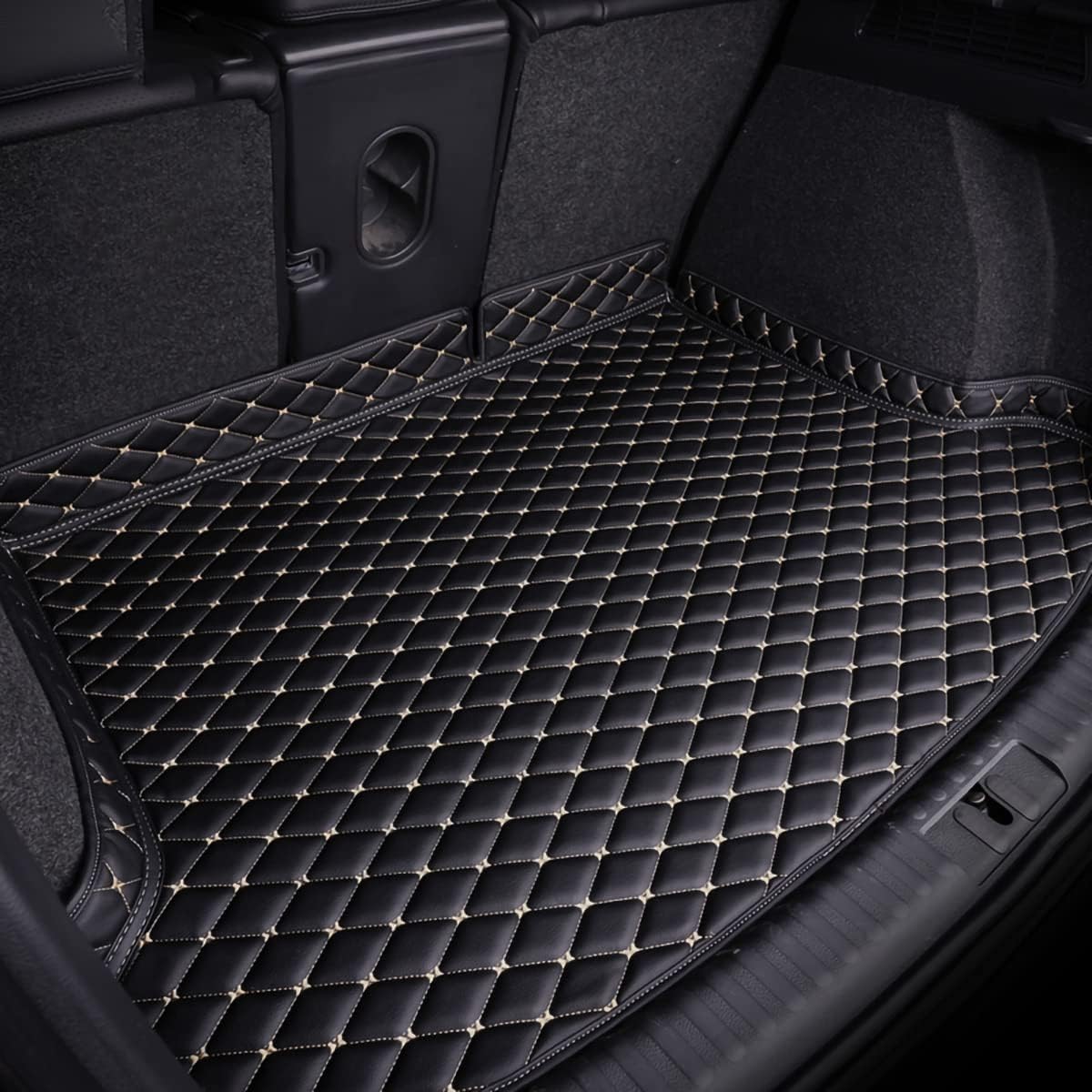 Auto Leder Kofferraummatten für Mitsubishi ASX 2011-2014, Passgenaue Auto Kofferraummatte Leder Schutzunterlage Auto Kofferraumwanne Schutzmatte,B Black Beige von VALBEL