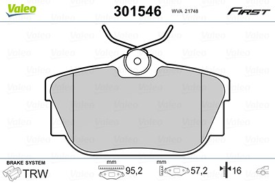 Valeo Bremsbeläge hinten (Satz) [Hersteller-Nr. 301546] für Fiat, Nissan, Opel, Renault, Vauxhall von VALEO