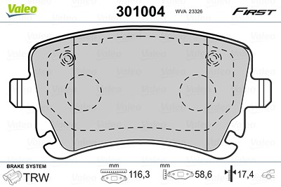 Valeo Bremsbelagsatz, Scheibenbremse [Hersteller-Nr. 301004] für Audi, Bentley, VW von VALEO