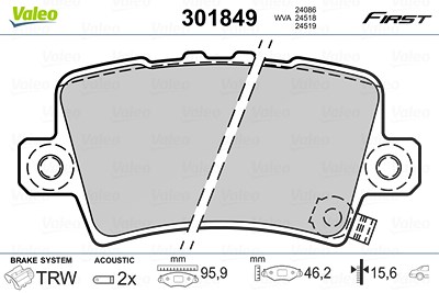Valeo Bremsbelagsatz, Scheibenbremse [Hersteller-Nr. 301849] für Honda von VALEO