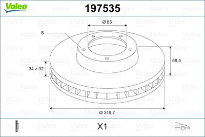 Valeo 1x Bremsscheibe Vorderachse Belüftet Links [Hersteller-Nr. 197535] für Audi, Porsche, VW von VALEO