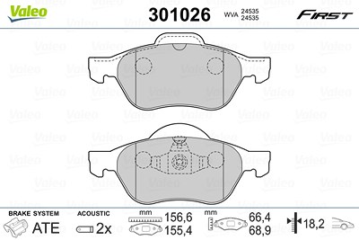 Valeo Bremsbeläge vorne (Satz) [Hersteller-Nr. 301026] für Audi, Renault, Seat, Skoda, VW von VALEO