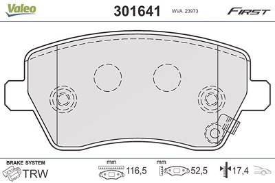 Valeo Bremsbeläge vorne (Satz) [Hersteller-Nr. 301641] für Dacia, Lada, Mercedes-Benz, Nissan, Renault von VALEO