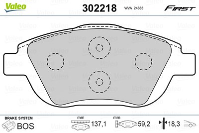 Valeo Bremsbeläge vorne (Satz) [Hersteller-Nr. 302218] für Citroën, Ds, Jeep, Opel, Peugeot, Vauxhall von VALEO