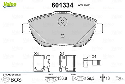 Valeo Bremsbeläge vorne (Satz) [Hersteller-Nr. 601334] für Citroën, Ds, Opel, Peugeot, Vauxhall von VALEO