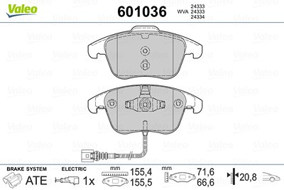 Valeo Bremsbelagsatz, Scheibenbremse [Hersteller-Nr. 601036] für Audi, Seat, VW von VALEO