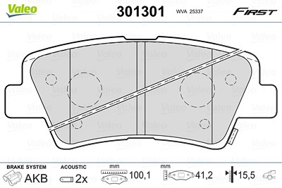 Valeo Bremsbelagsatz, Scheibenbremse [Hersteller-Nr. 301301] für Hyundai, Kg Mobility, Kia, Ssangyong von VALEO