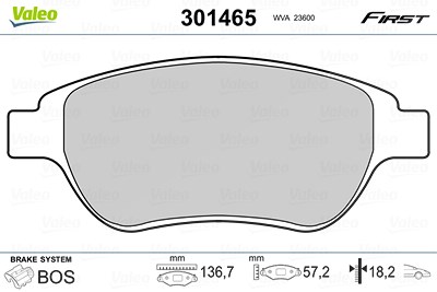 Valeo Bremsbelagsatz, Scheibenbremse [Hersteller-Nr. 301465] für Citroën, Fiat, Lancia, Peugeot von VALEO