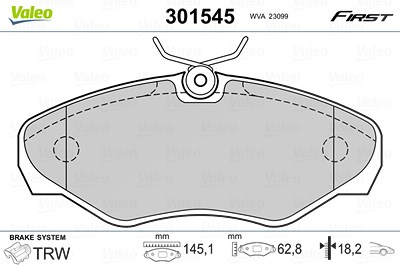 Valeo Bremsbelagsatz, Scheibenbremse [Hersteller-Nr. 301545] für Nissan, Opel, Renault, Vauxhall von VALEO