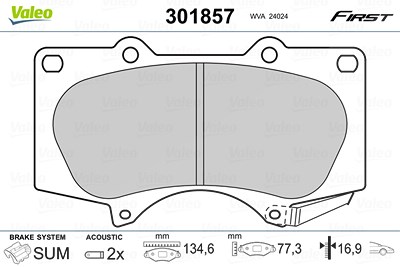 Valeo Bremsbelagsatz, Scheibenbremse [Hersteller-Nr. 301857] für Lexus, Mitsubishi, Toyota von VALEO
