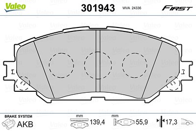 Valeo Bremsbelagsatz, Scheibenbremse [Hersteller-Nr. 301943] für Lexus, Subaru, Toyota von VALEO