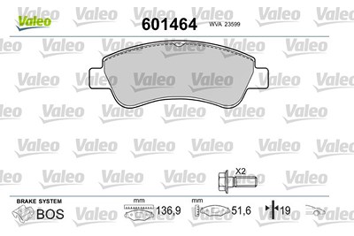 Valeo Bremsbelagsatz, Scheibenbremse [Hersteller-Nr. 601464] für Citroën, Ds, Opel, Peugeot von VALEO