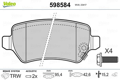 Valeo Bremsbelagsatz mit VWK Hinterachse [Hersteller-Nr. 598584] für Chevrolet, Hyundai, Kia, Opel, Vauxhall von VALEO