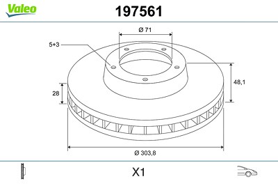 Valeo 1x Bremsscheibe Vorderachse belüftet [Hersteller-Nr. 197561] für Citroën, Ds, Opel, Peugeot, Vauxhall von VALEO
