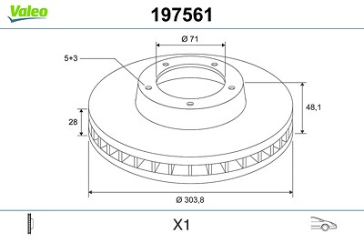 Valeo Bremsscheibe Vorderachse belüftet [Hersteller-Nr. 197561] für Citroën, Ds, Opel, Peugeot, Vauxhall von VALEO