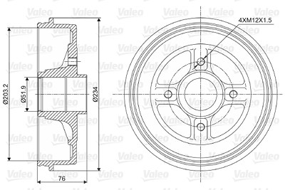 Valeo Bremstrommel ohne Radlager Hinterachse [Hersteller-Nr. 237008] für Dacia, Peugeot, Renault von VALEO