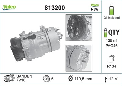 Valeo Kompressor, Klimaanlage [Hersteller-Nr. 813200] für Audi, Ford, Mercedes-Benz, Peugeot, Seat, Skoda, Subaru, VW von VALEO
